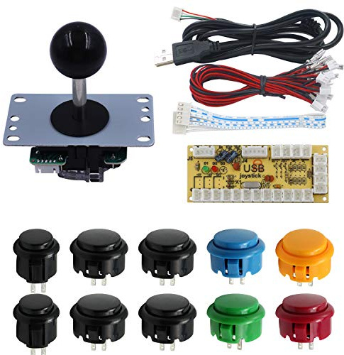 SJJX DIY Arcade Game Button and Joystick Controller Kit for Rapsberry Pi and Windows,5 Pin Joystick and 10 Push Buttons 822a mix black
