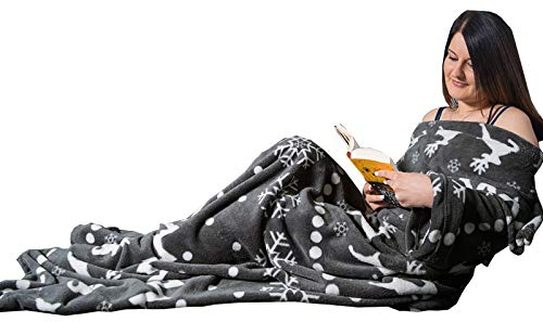 HOMELEVEL Kuscheldecke mit Ärmeln Ärmeldecke 200cm x 150cm Grau Norweger Design