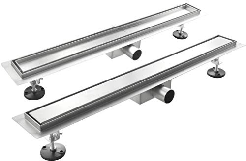 Laneri - Canaleta de desagüe para plato de ducha de suelo, acero inoxidable, linea/placa, 90 x 7 cm
