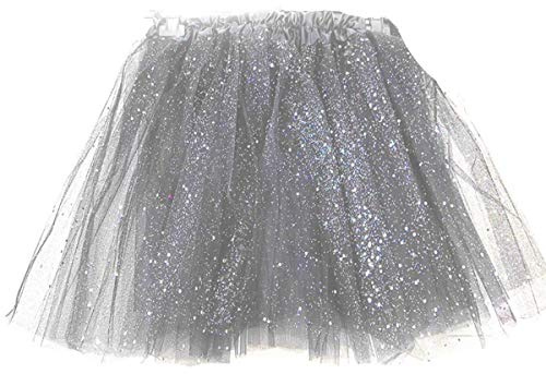 MUNDDY® - Tutu Elastico Tul 3 Capas 30 CM de Longitud para niña Bebe Distintas Colores Falda Disfraz Ballet (Envio 48-72h con Seguimiento Desde Madrid) (Plateado con Purpurina)