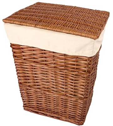Natural Finish Rectangle Laundry Wicker Basket Bathroom Storage Laundry Bag Bin With Lid