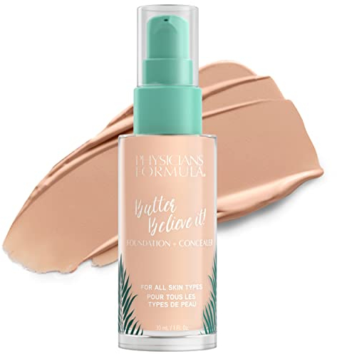 Physicians Formula, Murumuru Butter Believe It! Foundation + Concealer, cremige Foundation und Concealer für strahlenden Glanz, mit Murumuru-Butter, Cupuaçu und Tucuma, Hautton: Fair-Light