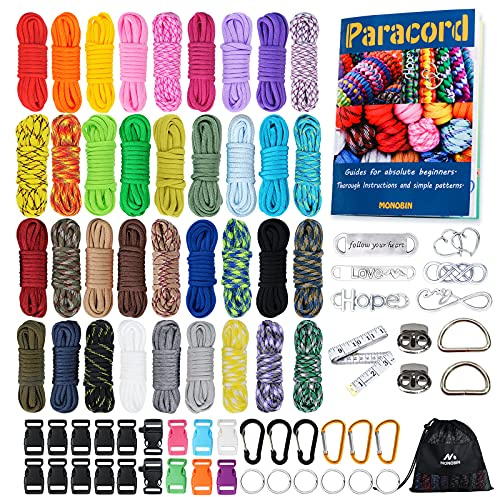MONOBIN Paracord, 550 Paracord Combo Kit with Instruction Book - 36 Colors Multifunction Paracord Ropes and Complete Accessories for Making Paracord Bracelets, Lanyards, Dog Collars