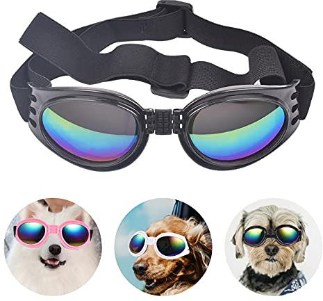 Jiayaus Hundebrille für Mittelgroße und Große Hunde, Sonnenbrille Hund mit Verstellbarer Riemen, Hunde Sonnenbrille UV, Modischer Augenschutz Winddichte Regensichere