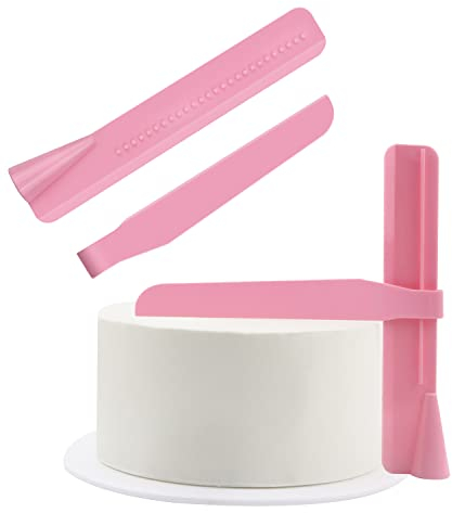 KUKIFUN Einstellbare Kuchen Schaber Icing Glätter Kunststoff Kuchen Creme Glätter Polierer Küche Backen Kuchen Rand Schaber Werkzeug für Buttercreme, Mousse, Käse, Fondant Kuchen dekorieren Rosa