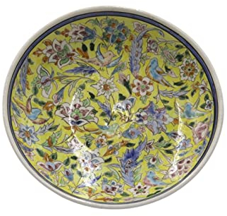 Generico Shahidi - Plato hondo amarillo de caolín con diseños florales de 25 cm de diámetro