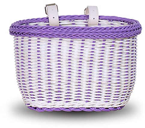 Bicycle Basket for 12 14 16 18 Inch Girls Bike, Front Handlebar Storage Basket for Girls, Water Resistant Basket, Bicycle Accessories, Purple & White’