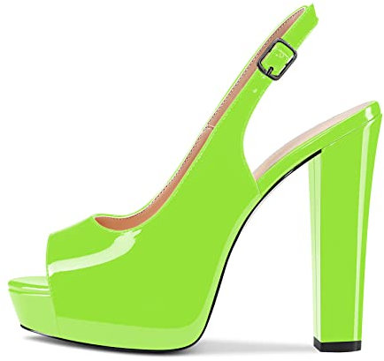 Castamere Mujer Chunky Ancho Alto High Plataforma Heel Abierta Punta Sandalias Slingback de Boda Slip-on Pumps Clear Cute Dress Zapatos Verde Lima Charol 44 EU