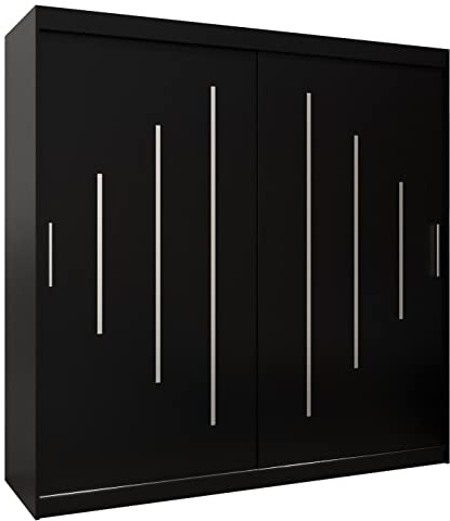 MEBLE KRYSPOL - Kleiderschrank, Schlafzimmerschrank - Schrank Zwei Türen - 4 Fächer rechts, Links, 2 Stangen, Fach - Garderobenschrank York, Körperfarbe Schwarz, Frontfarbe Schwarz - 200x62x200cm
