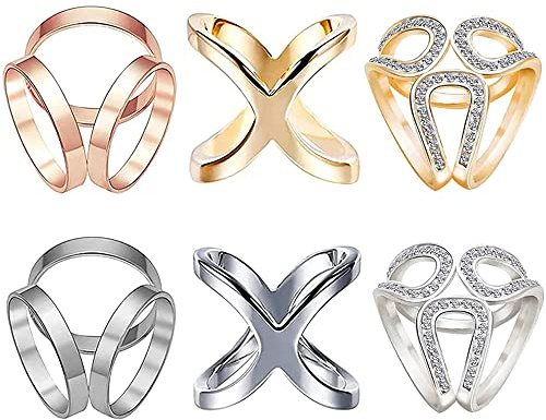 Boucles d'Écharpe, 6 Pièces Mode Écharpe Clip, Clip Foulard Femme, Soie Écharpe Boucle Clip, EléGant Boucle Mode Foulard Clip, pour Vêtements Quotidiens, Mariages, Danses, 3 Styles (Argent + Or)