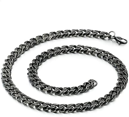 Kette Ohne Anhänger Herren Edelstahl 50 cm, Halskette Mann Hip Hop Panzerkette Schwarz 9mm Breit