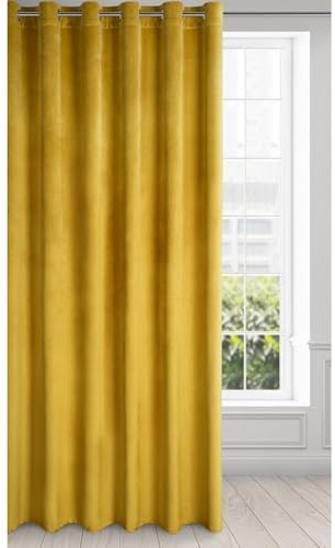 Eurofirany Melanie Vorhang Samt Velvet Ösen -1 STK. Weich Edel Gardine 200g/m² Elegant Glatt Einfarbig Flauschig Modern Klassisch Wohnzimmer Schlafzimmer, 215x250 cm, Gelb