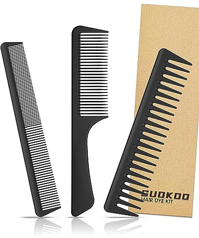 Guokoo 3-Piece Hair Comb Set - Professional Styling Kit - Wide Tooth, Rat Tail & Curly Hair Combs, Heat Resistant - Black