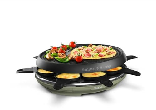Tefal RE320 Raclette 8 Personen 1050W - 3in1 Raclette, Grill und Crêpe, 8 Pfännchen, Antihaftbeschichtung, Spülmaschinengeeignet, Partygrill