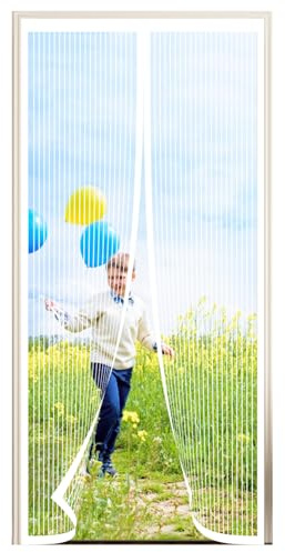 AQKaki Zanzariera Magnetica, Tenda Zanzariera Porte con Magneti Forti | 100x280cm Bianco Fibra di Poliestere Automatica Chiusura Traspirante Zanzariere Magnetiche per Finestre per Balcone Soggiorno