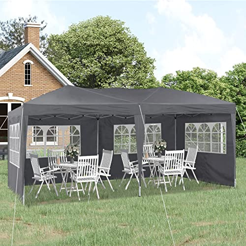 TUKAILAI 3 x 6 m Pop-Up-Pavillon Festzelt Anti-UV Party Hochzeit Zelt Markise Event Unterstände mit Seitenteilen & Aufbewahrungstasche, pulverbeschichteter Stahlrahmen Baldachin für Outdoor Garten