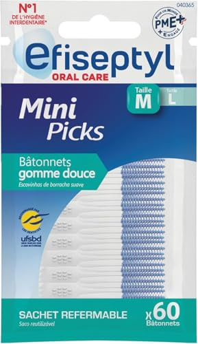 EFISEPTYL - Mini Picks - Taille M - Bâtonnets Gomme Douce - Sachet Refermable - x60 Bâtonnets