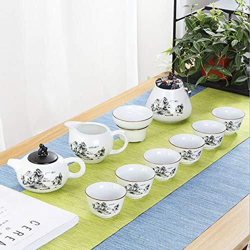 JUNNIU Juego de té, Juego de té de Seda, Juego de Regalo de Negocios de Alta Gama, Juego de té Completo, Juego de té de Porcelana Blanca Dehua, Juego de té (Color : C) (A) (C) Decoration
