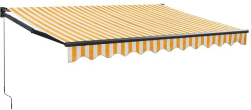 vidaXL Markise, Sonnenmarkise Einziehbar, Gelenkarmmarkise mit Kurbel, Terrassenmarkise Balkonmarkise Sonnenschutz, Gelb Weiß 3,5x2,5m Stoff Aluminium