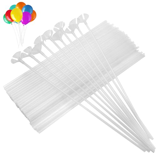RAFIYU 100 Pièce Tige Pour Ballon Porte Ballon Ballons Réutilisables en Plastique Pour décoration d'anniversaire, Mariage, Anniversaire, Articles De Fête (Transparent)