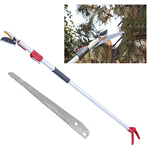 Tree Pruner, Telescopic Branch Cutter, Tree loppers Long Reach Telescopic, Lightweight Tree Trimmers with Lockable Handle and Detachable Saw Blade, Fruit Picker for Saw Branches, Pick Fruits, 1.2-2.2M