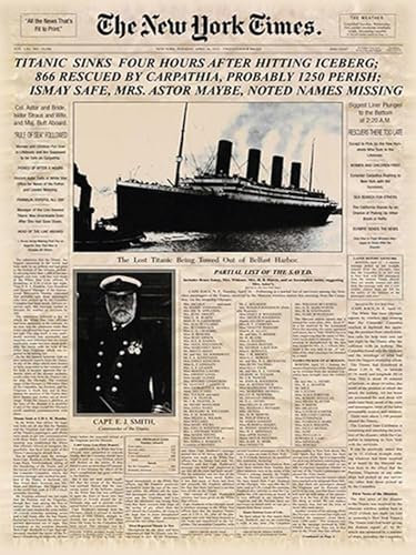 Holzschild 30x40 cm Zeitung New York Times Titanic sinks Wand Deko Cafe Sammler Geschenk