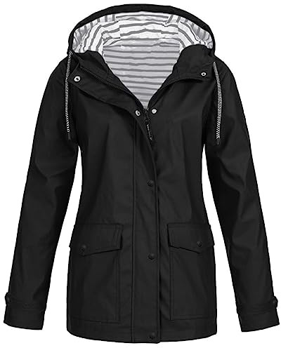 Cocila Giacche Autunnali Taglie Forti Outdoor Rain Rainproof Raincoat Coat Solid Women Jacket Hooded Plus Women'S Coat Giubbotto Invernale Offerta Piumino+Giallo+Donna