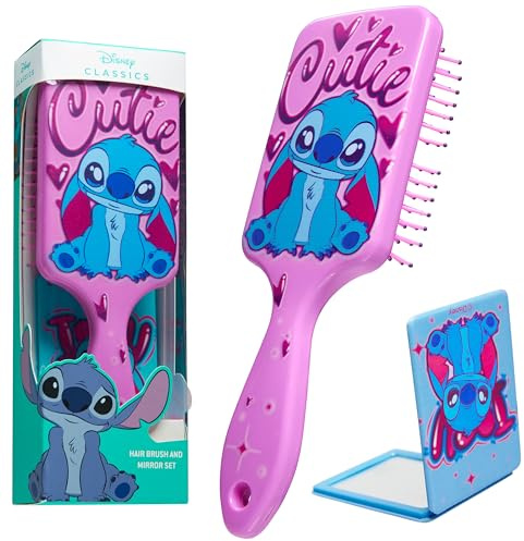 Disney Stitch Paddle Brush Haarbürste, Entwirrungsbürste und Spiegel Bürsten Set- Teenager Mädchen Geschenke (Stitch Pinsel & Spiegel)