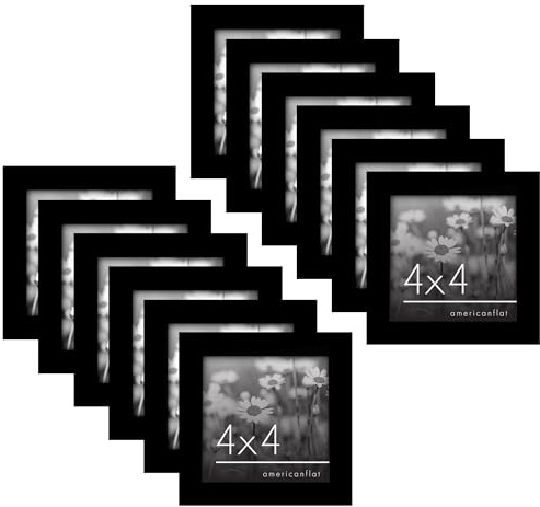 Americanflat 4x4 Picture Frame with Polished Plexiglass - Set of 12 - Signature Collection - Picture Frames with Engineered Wood - Square Frame for Tabletop and Wall Display - Black