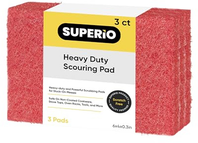 Scouring Pad Non-Scratching Scrubber Non-Scratch Cleaning Scrub Pads Heavy Duty Scouring Pad Reusable Kitchen Scrubbing Pad Pack of 3 Red, by Superio