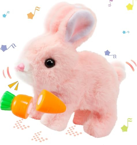 Asslye Elektrischer Osterhase Plüschtier, Interaktives Kaninchen mit Geräuschen & Beweglichen Ohren, Hüpfendes Spielzeug für Ostergeschenk, Krabbelnder Stoffhase für Kinder ab 1 2 3 Jahre