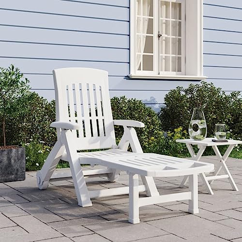 KTHLBRH Sonnenstuhl Strandliege Gartenliege Outdoor-Liege Klappliege mit Rollen Weiß PP für Gärten, Pools, Terrassen