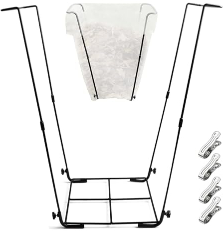 Supporto per sacchi della spazzatura in metallo, supporto per sacchetti della spazzatura con 4 clip, supporto riutilizzabile per bidone della spazzatura per riciclare le foglie, campeggio
