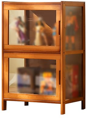 CAUSSO Sammlervitrine Vitrinenschrank, Standvitrine Vitrinenschrank, transparente Acryl-Vitrinen, für Büro Wohnzimmer Küche, für Sammlerstücke Bücher Wein(Brown,43 * 32 * 68 cm)