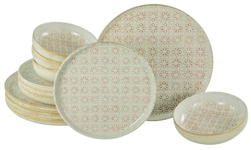 CreaTable, 24088, Serie Uno Emiliana Rot, 12-teiliges Geschirrset für 4 Personen, Teller Set aus Steinzeug, spülmaschinen- und mikrowellengeeignet, Made in Portugal