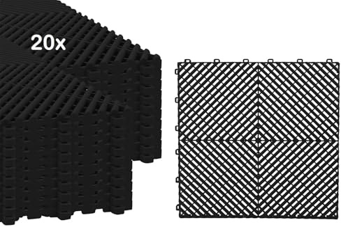 Torado® Baldosas para Suelo de Garaje, Alfombras de Plástico para Taller, Baldosas de Plástico para Suelo de Taller, Baldosas de Cliché (20 Piezas, Negro)