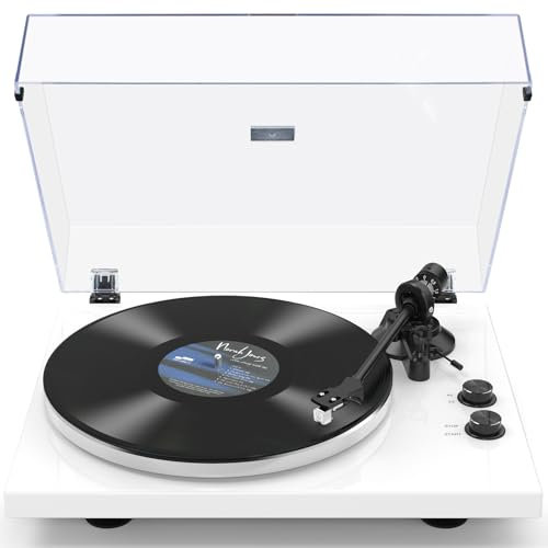 Plattenspieler mit Riemenantrieb Bluetooth Vinyl-Schallplattenspieler 2 Geschwindigkeiten 33 oder 45 U/min mit Phono Vorverstärker Magnetkartusche und Gegengewicht Drahtlose Ausgangskonnektivität