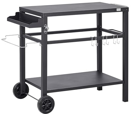 Beliani Garten Servierwagen Metall schwarz 2 Etagen mit Griff Utensilienhaken Staletti