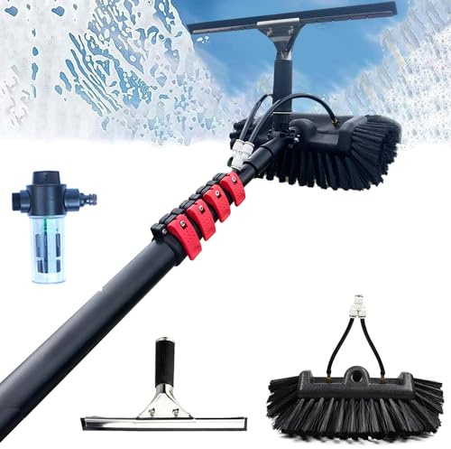 YFSMBD 3.6-10.8 M Teleskopstange mit 5-Flächen-Bürste, Fensterwischer und Seifenspender, Fensterputzer mit teleskopstiel,Fensterreiniger für Sonnenkollektoren - Interner Wasserschlauch (5.4M)