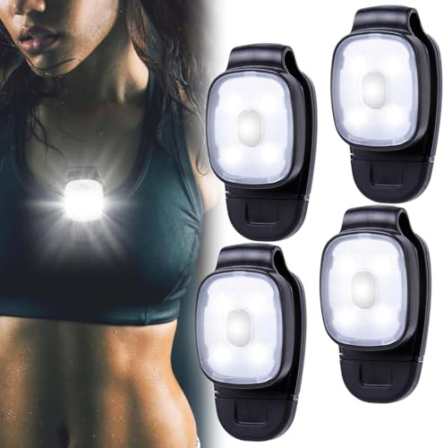 GOMETY 4 Stück LED Clip Lampe Outdoor, LED Stirnlampe mit 3 Lichtmodi USB Wiederaufladbar Nacht Lauflichter Klein Taschenlampe Sicherheitslicht für Wandern Camping Laufen Jogger Rucksack (4)