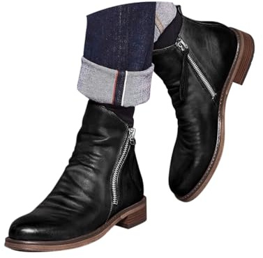 Minetom Bottines De Moto Classiques pour Hommes Vintage Boots avec Fermeture Éclair Latérale Botte Confortable pour Travail Biker Boots A Noir 48 EU