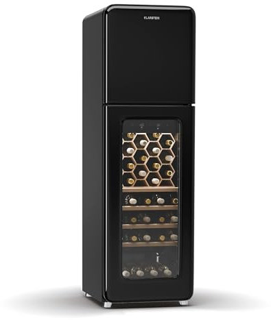 Klarstein Shirley Vinoteca - 63 Botellas, Doble Zona, -10 a 18°C, Led, Estantes Híbridos, Independiente, Cromado, Nevera Para Vinos