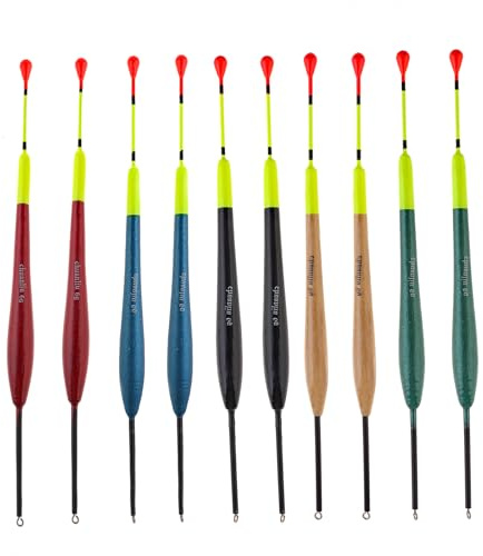 OriGlam 10 flotadores y bobinas de pesca, 5 colores, flotadores de pesca, flotadores de pesca, flotadores de madera, accesorios para bagre, trucha, lubina