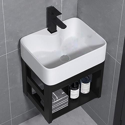 Lavabo Mural En Céramique Avec Meuble,Lavabo Wc,Petit Lavabo Rectangulaire En Céramique,Lavabo Petit,Lavabo À Poser,Meuble Lave Main Wc Avec Vasque D Angle,Pour Vestiaire Salle De Bains Toilette(Whit
