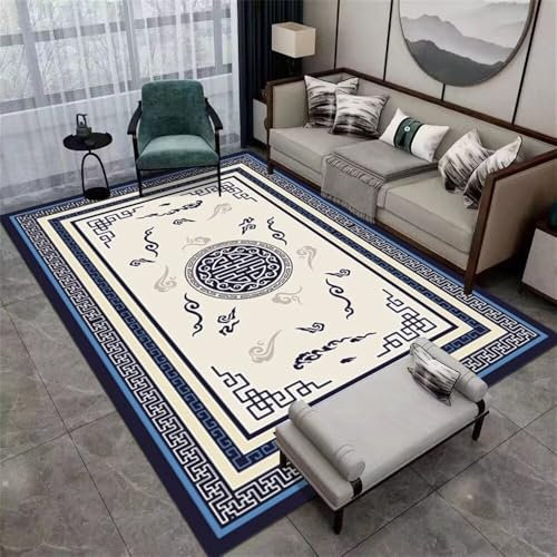 RUGMRZ Teppich Schlafzimmer Anti Rutsch Teppich 80x150CM outdoorteppiche Teppich pflegeleicht blau Bequemer und strapazierfähiger Teppich mit Vintage-Blumendesign
