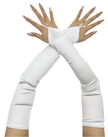 Blausky 1 Paar Handschuhe Lang,Elegant Damen Gloves Vintage Opernhandschuhe Satin Classic Abendhandschuhe für Hochzeit Teeparty Kleidungs Zubehör Erwachsenengröße Elbow to Wrist,Weiß