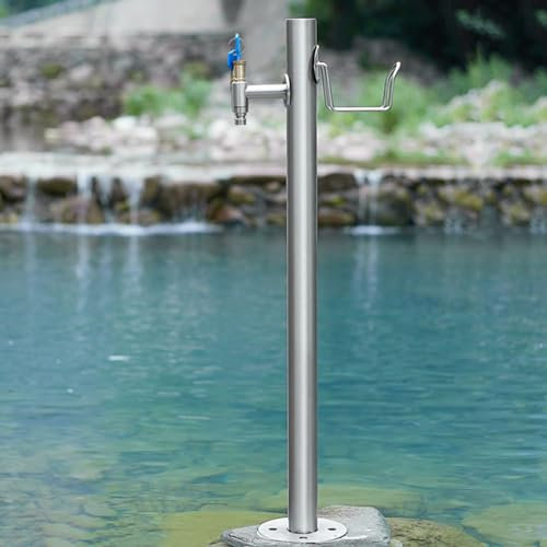 Colonne d'eau de jardin autoportante en acier inoxydable 304 avec support de tuyau, fontaine à eau en métal anti-gel pour jardin, fontaine à eau pour jardin, robinet d'eau monté au sol, pour