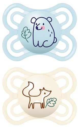 MAM Perfect Doppelpack Schnuller 2-6 Monate (2er Set), MAM Schnuller 2-6 Monate aus Silikon für eine gesunde Mundentwicklung, 2-teiliges Babyzubehör-Set mit Sterilisator-Schnullerhalter, hellblau