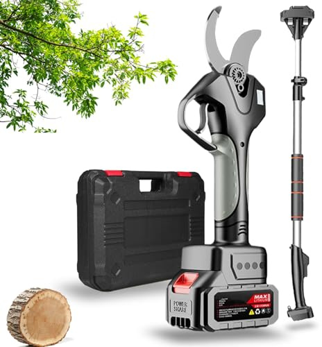 Electric Pruning Shears for 21V 4500mAh Battery, with 2.1m Extension Poles & LCD Display, Electric Tree Trimmer Cordless Electric Scissors for Gardening, Cutting Diameter (50mm(1.96)),2 Battery