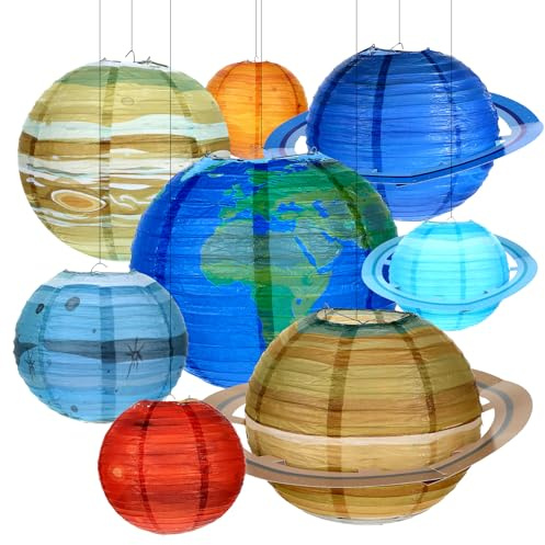 8 Stück Planeten Papierlaternen,25cm Solarsystem Planeten Papierlaterne,Verträumt Papier Lampions Kinder,Hängende Bunt Planet Lampenschirme für Weltraum Themen Geburtstagsfeier Dekorationen